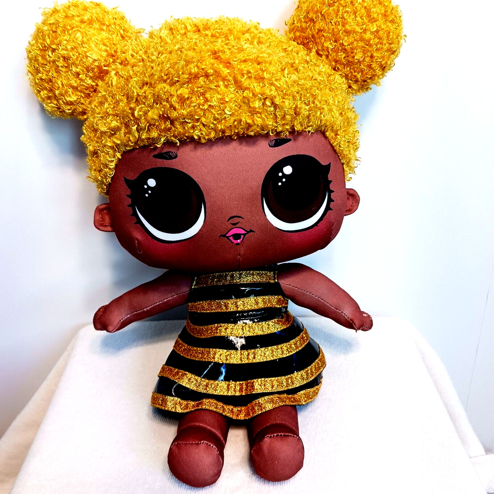 LOL Surprise Plush Doll 15" Brown Face Eyes Yellow Hair Queen Bee Curly Girl Toy